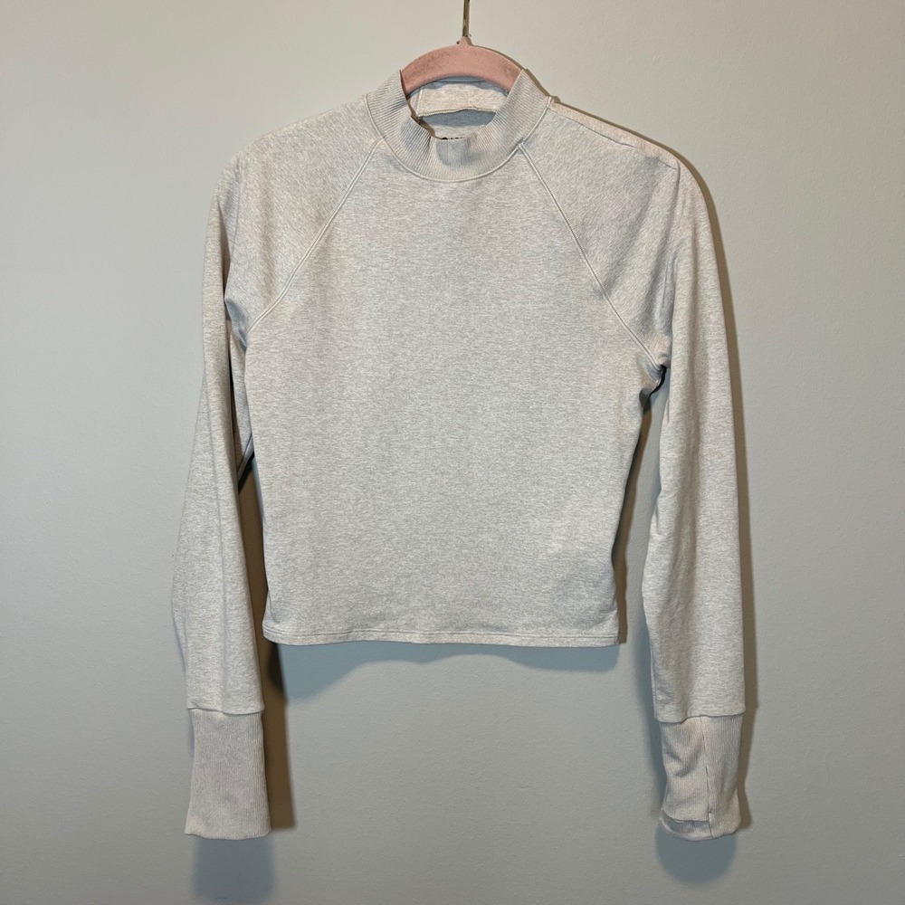 Athleta Softluxe Top Women's‎ Small Gray Mock Neck Raglan Thumbhole